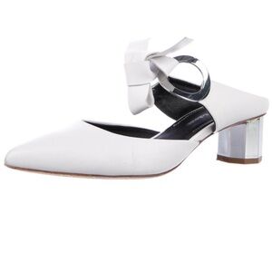 Proenza Schouler leather cutout bow accent mules silver block heel